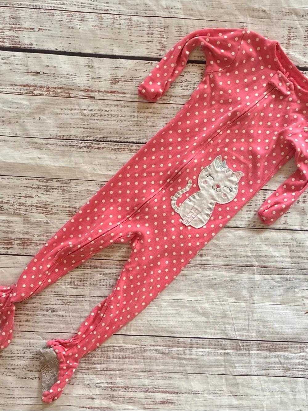 Pink Polka Dot Baby One-Piece Sleeper Girls with Cat Size 2T